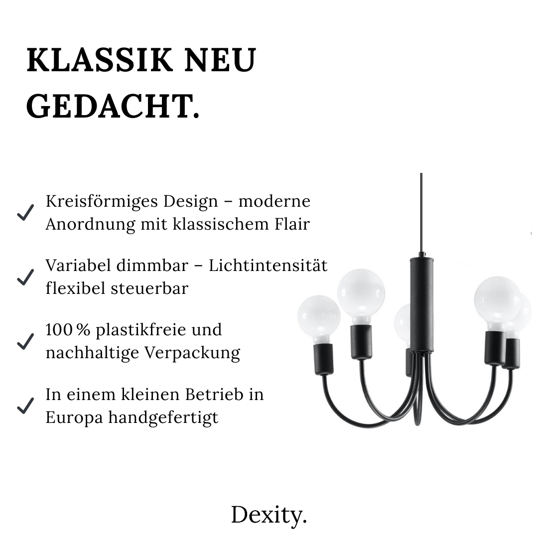 Kronleuchter "Piccolo 5" – Kronleuchter in Schwarz | Dexity Lichtdesign