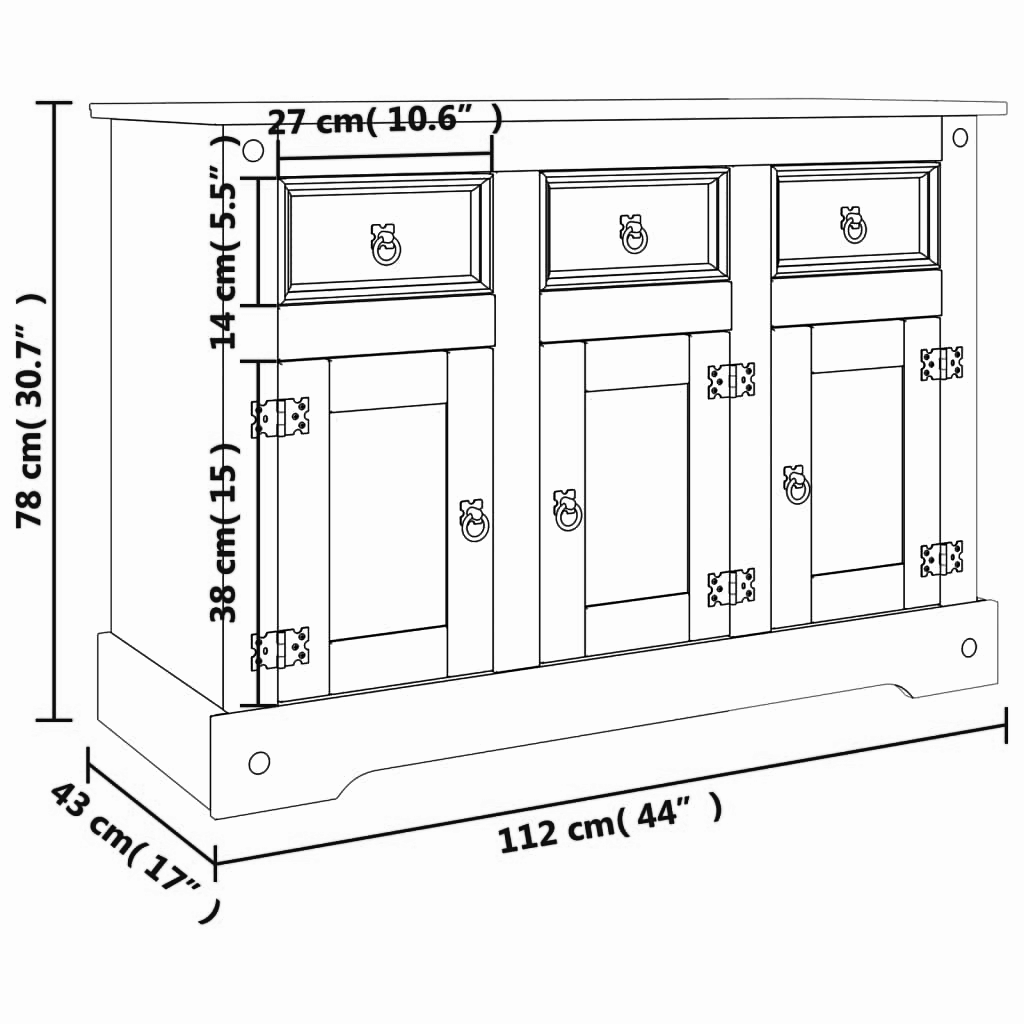 Sideboard 112x43x78 cm Massives Kiefernholz