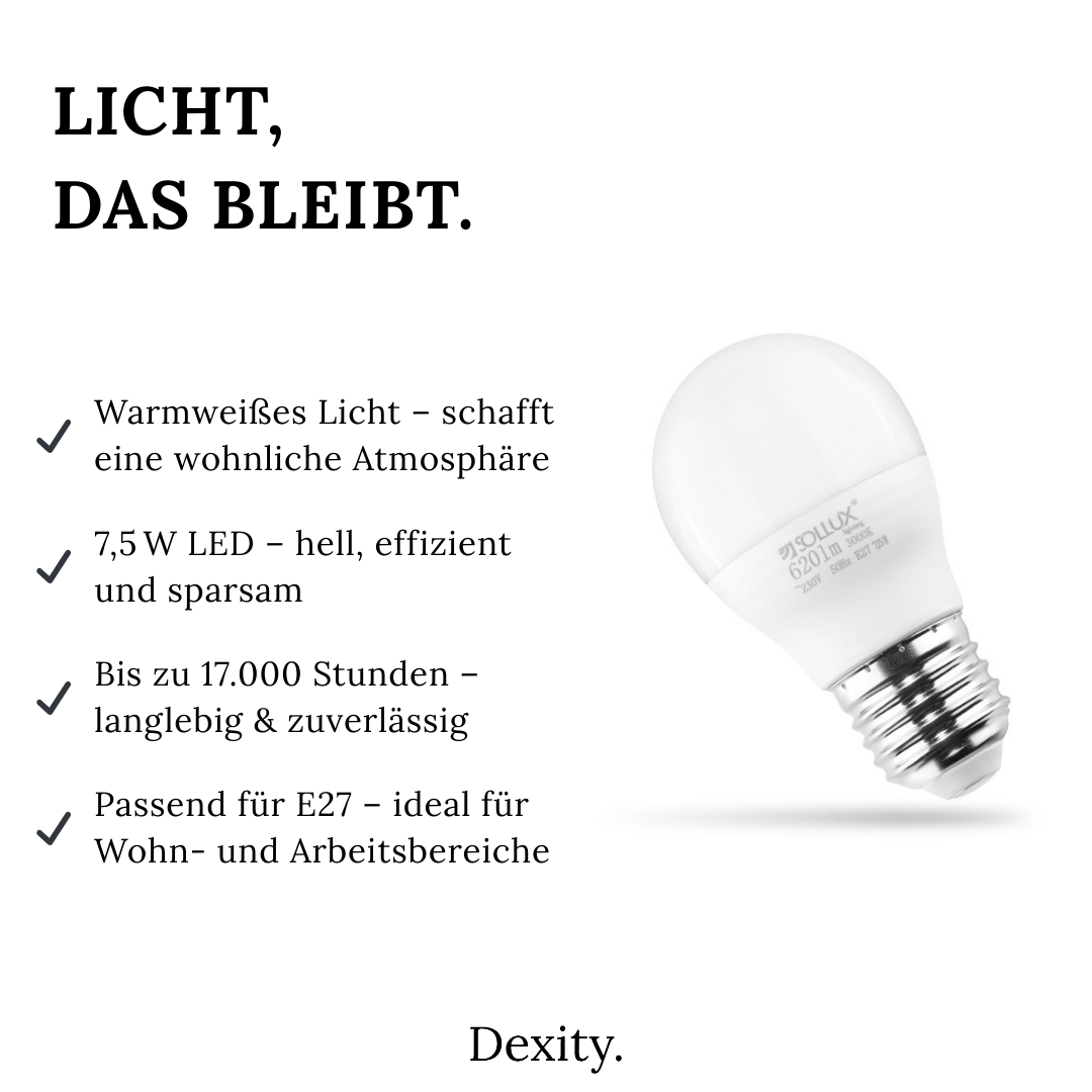 LED - Glühbirne E27 – 7,5W, 3000K, 620lm – Glühbirnen in | Dexity Lichtdesign