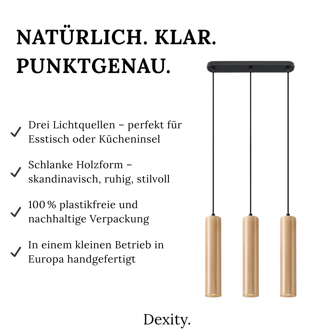 Naturholz - Hängeleuchte „Lino 3“ – Pendelleuchten in Naturholz | Dexity Lichtdesign