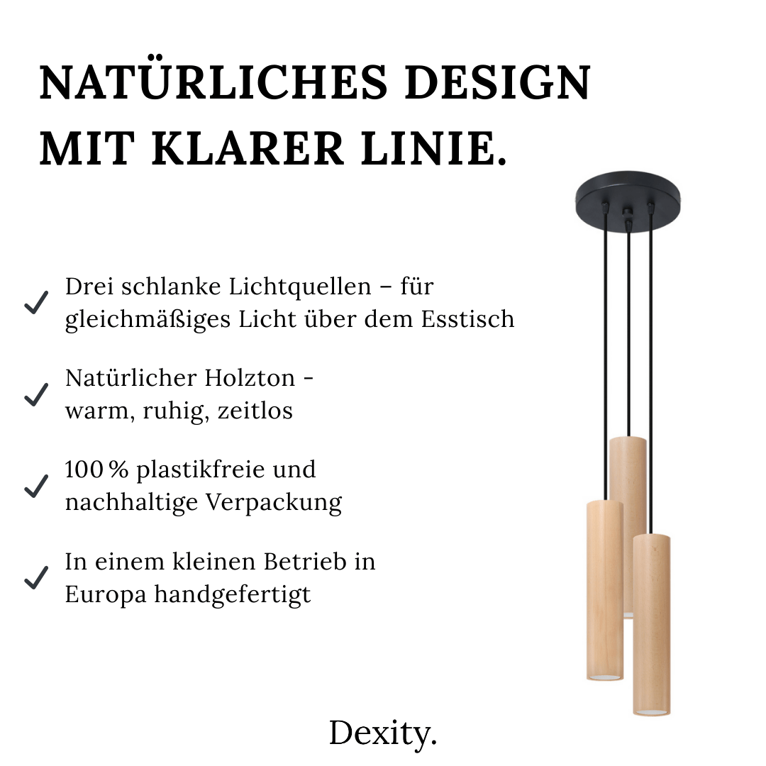 Hängeleuchte „Lino 3P“ – Pendelleuchten in Naturholz | Dexity Lichtdesign