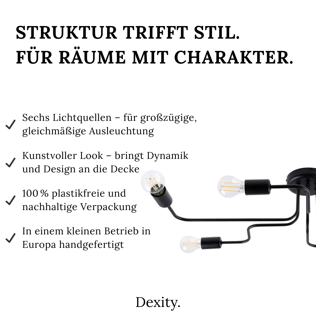 Deckenleuchte "Vector 6" – Deckenlampen in Schwarz | Dexity Lichtdesign