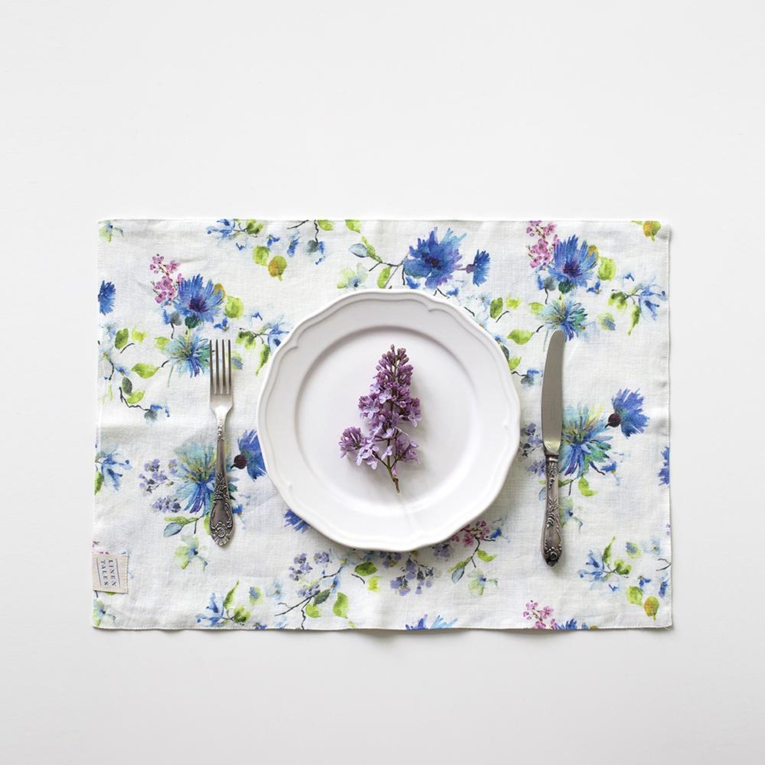 Tischset – 100 % Leinen – in White Flowers | Dexity Lichtdesign