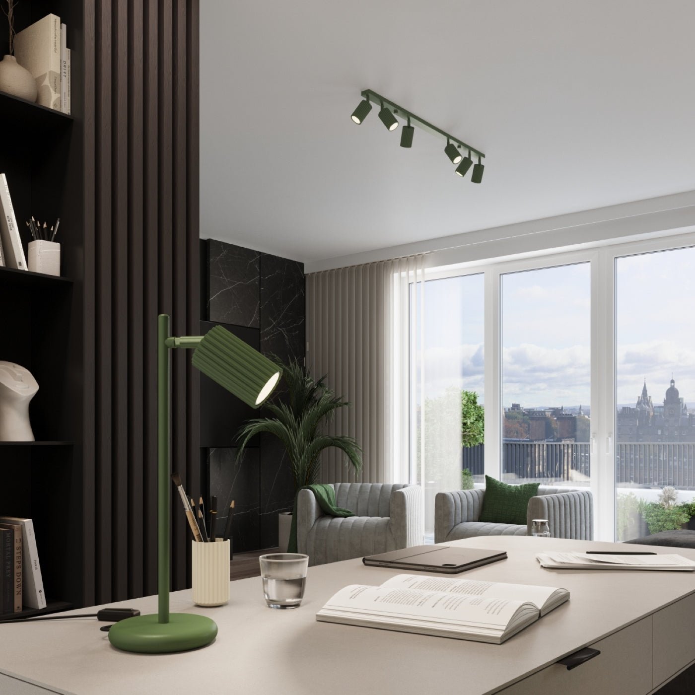 Deckenleuchte "KARBON 4L" – Deckenleuchte in Olivgrün | Dexity Lichtdesign
