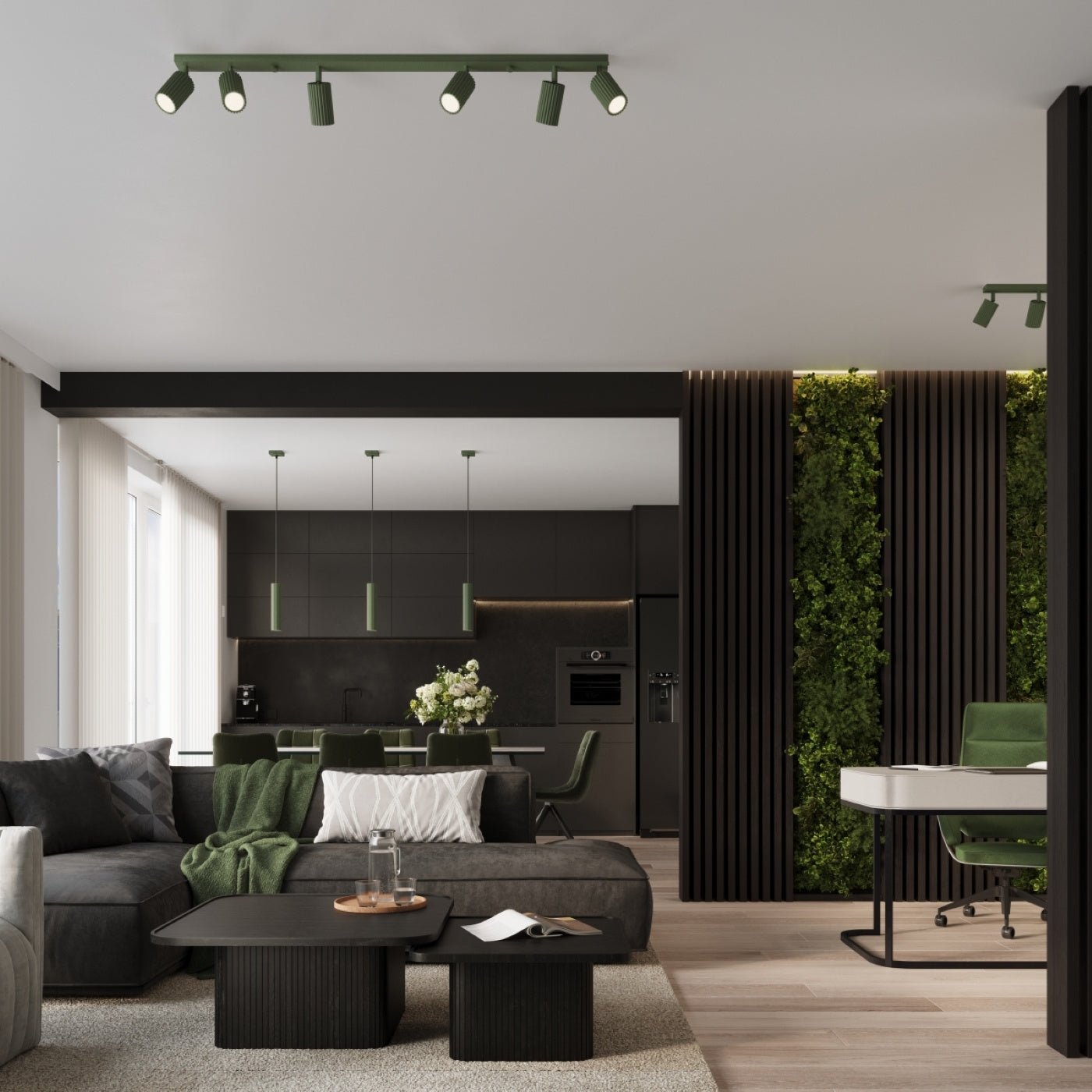 Deckenleuchte "KARBON 6L" – Deckenleuchte in Olivgrün | Dexity Lichtdesign