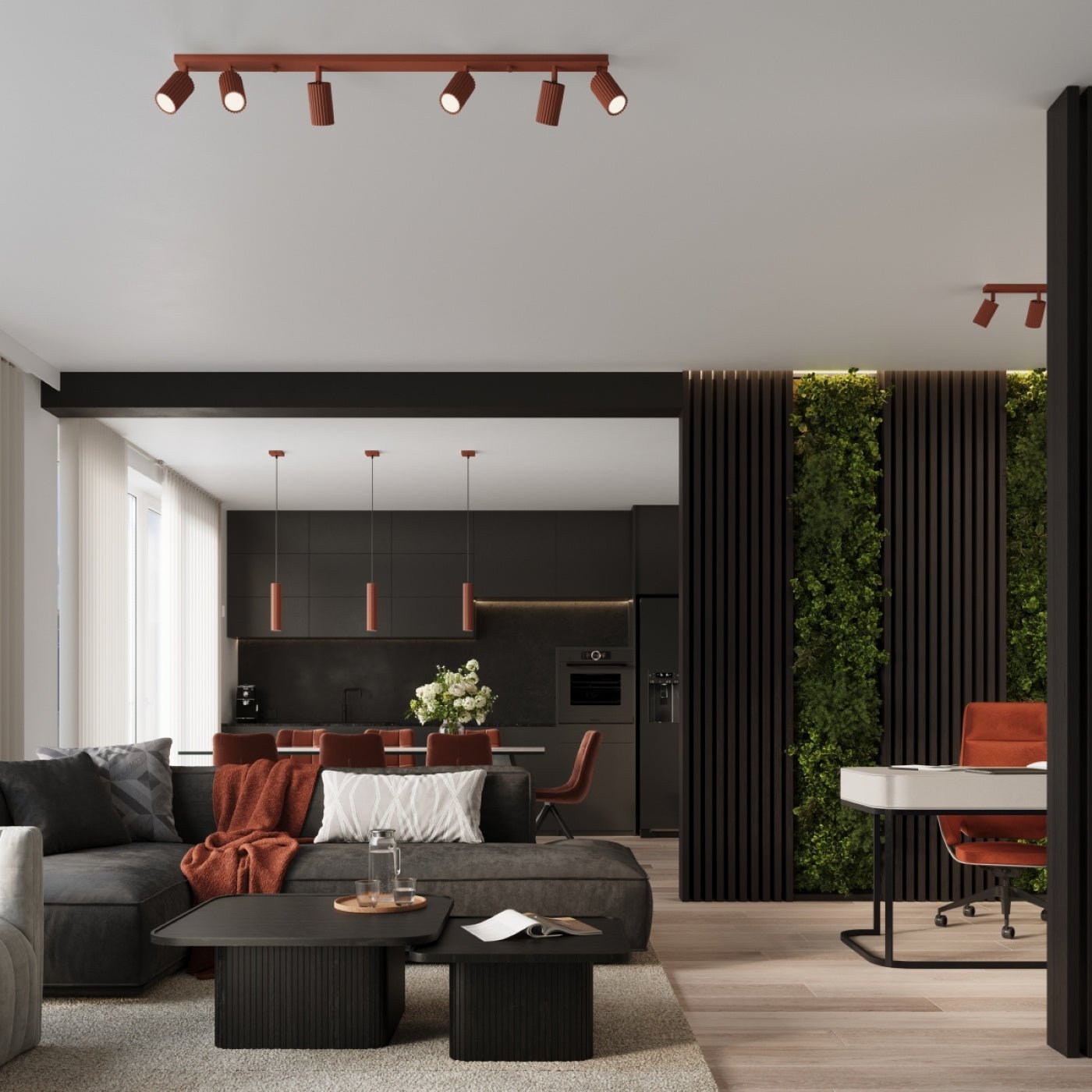 Deckenleuchte "KARBON 6L" – Deckenleuchte in Roter Ocker | Dexity Lichtdesign