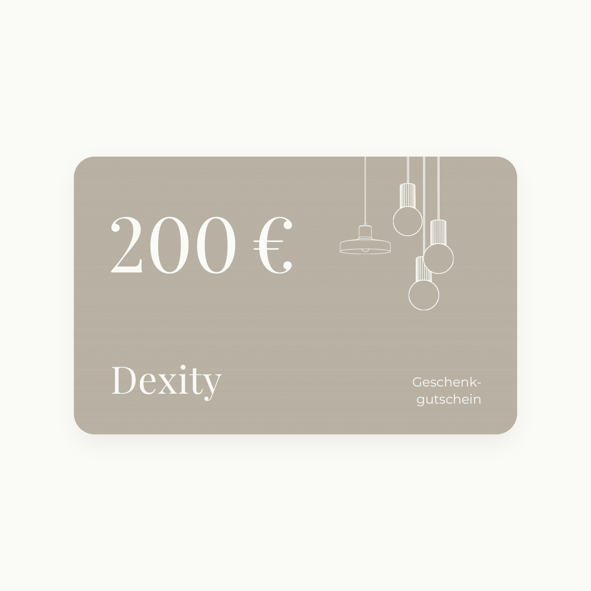 Dexity Geschenkgutschein über 200 € mit Linienskizzen von Pendelleuchten