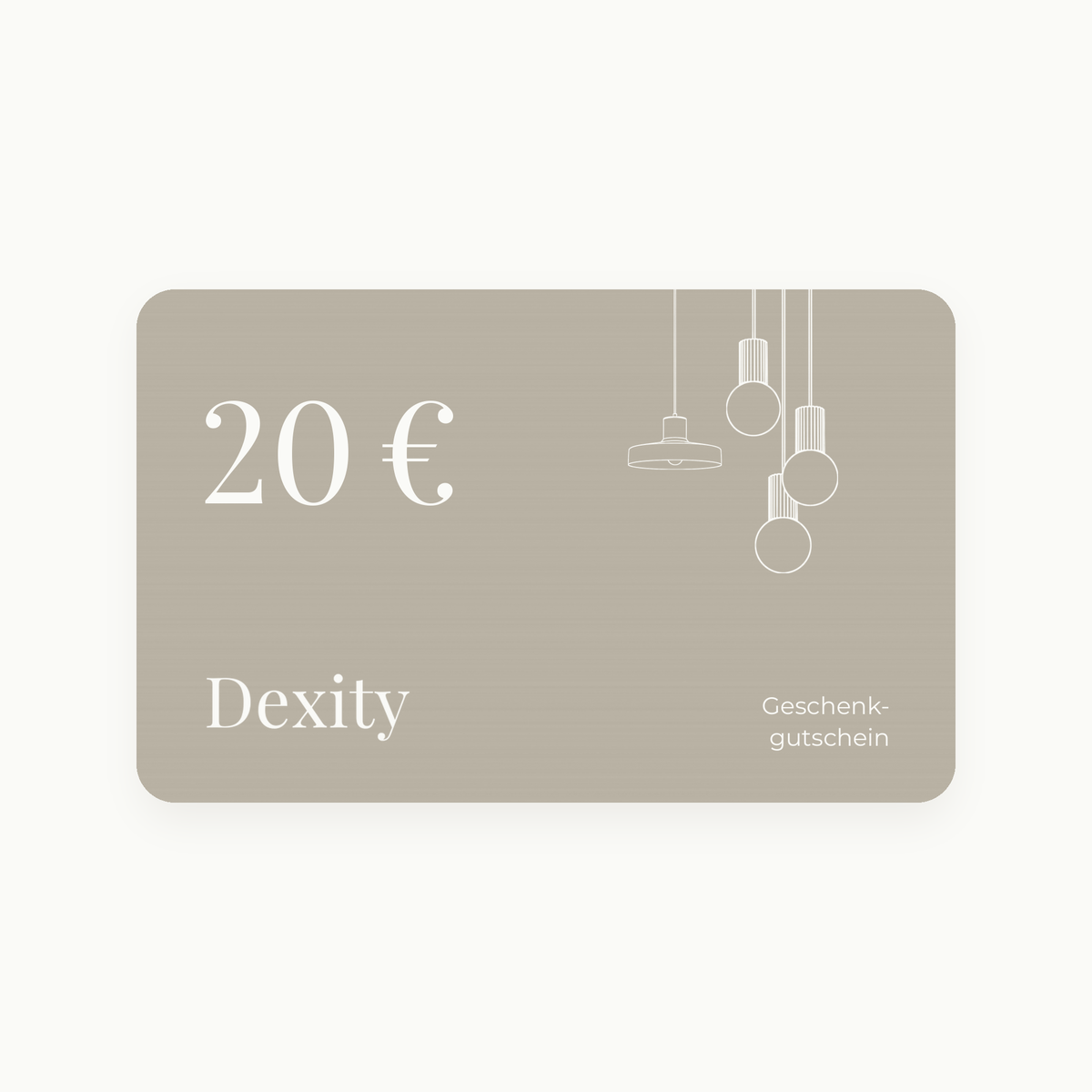 Dexity Geschenkgutschein über 20 € mit Linienskizzen von Pendelleuchten