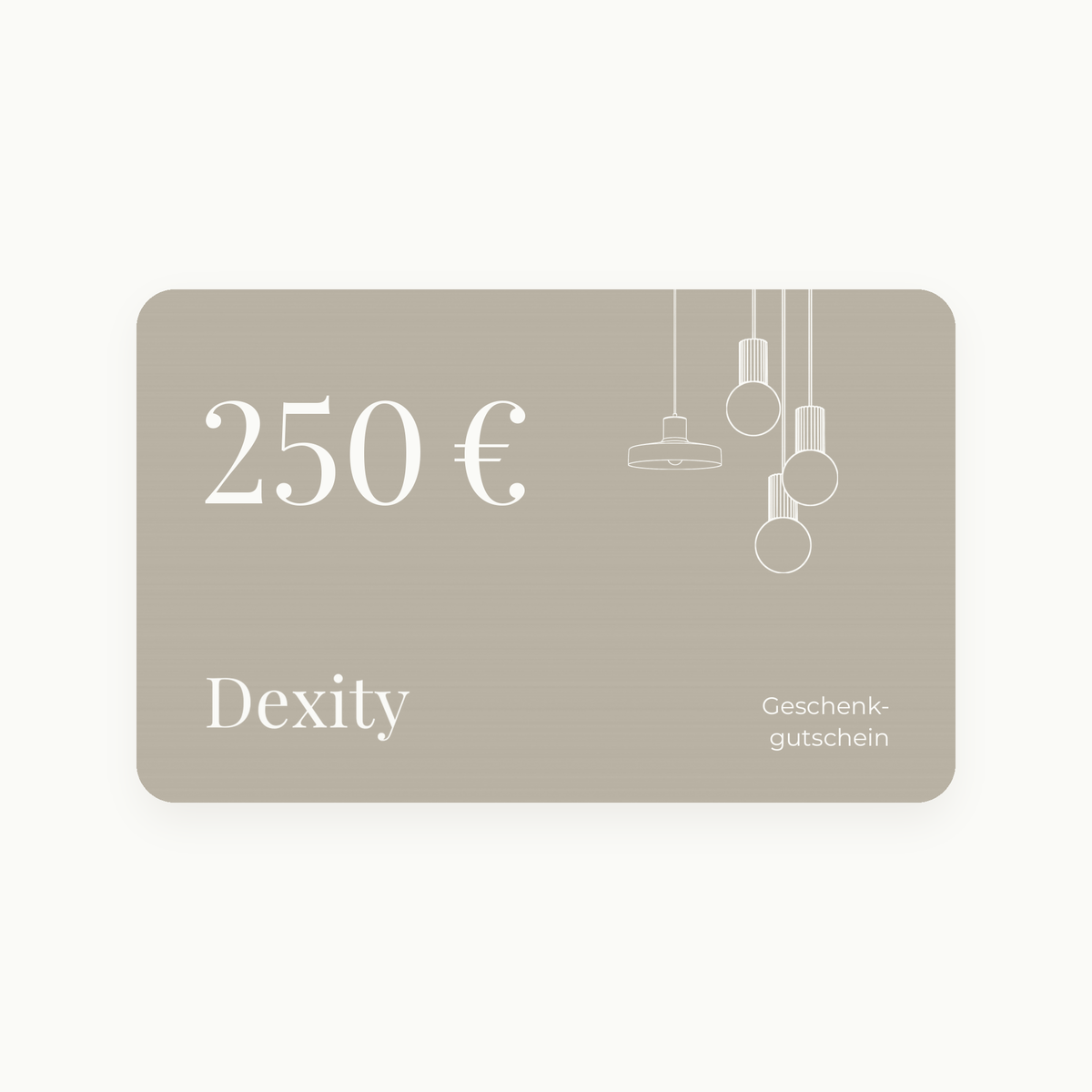 Dexity Geschenkgutschein über 250 € mit Linienskizzen von Pendelleuchten