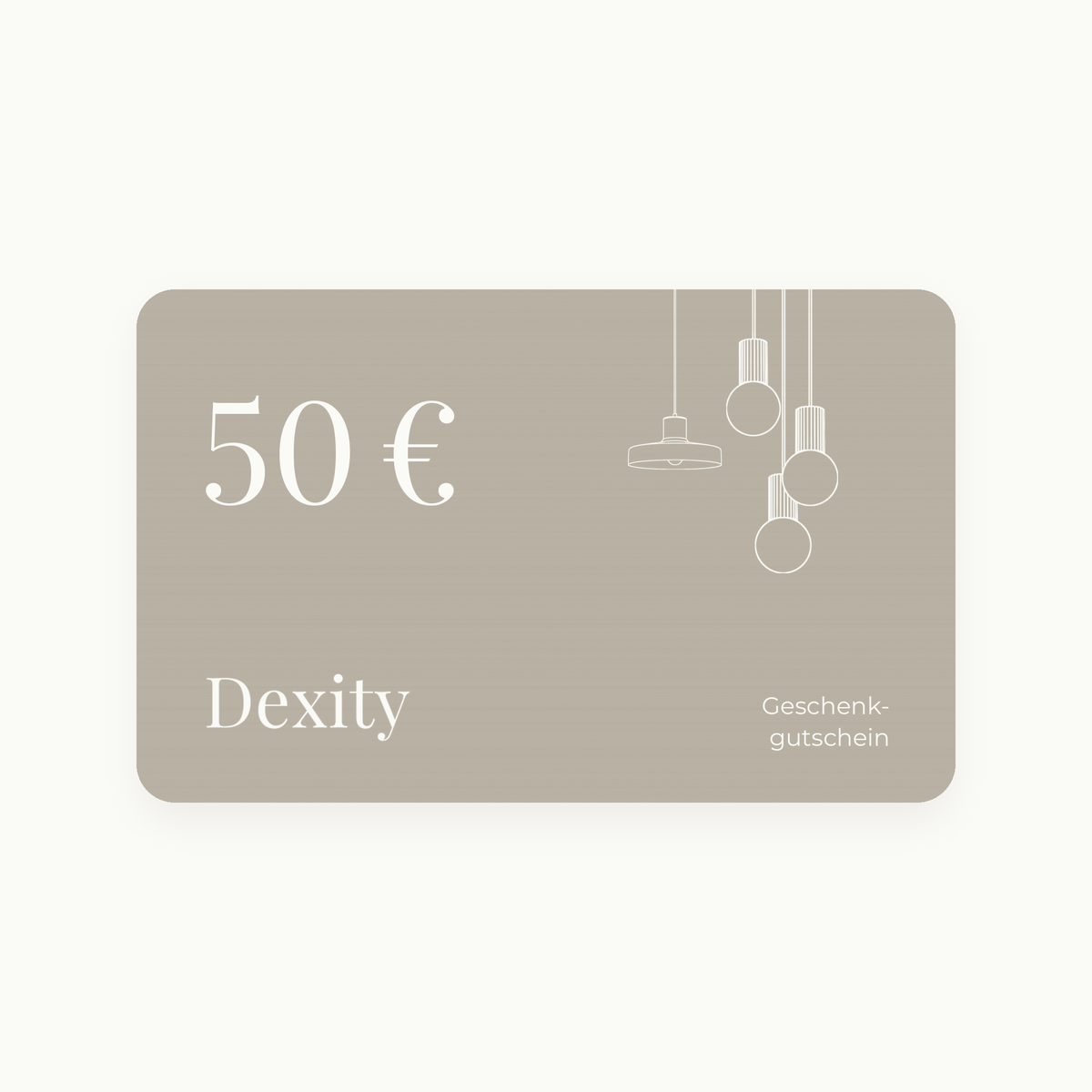 Dexity Geschenkgutschein über 50 € mit Linienskizzen von Pendelleuchten