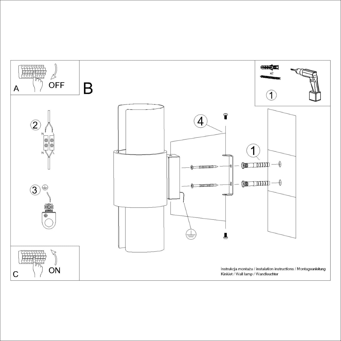 Montageanleitung der Wandleuchte FLASH in Weiß – grafische Darstellung der Wandmontage