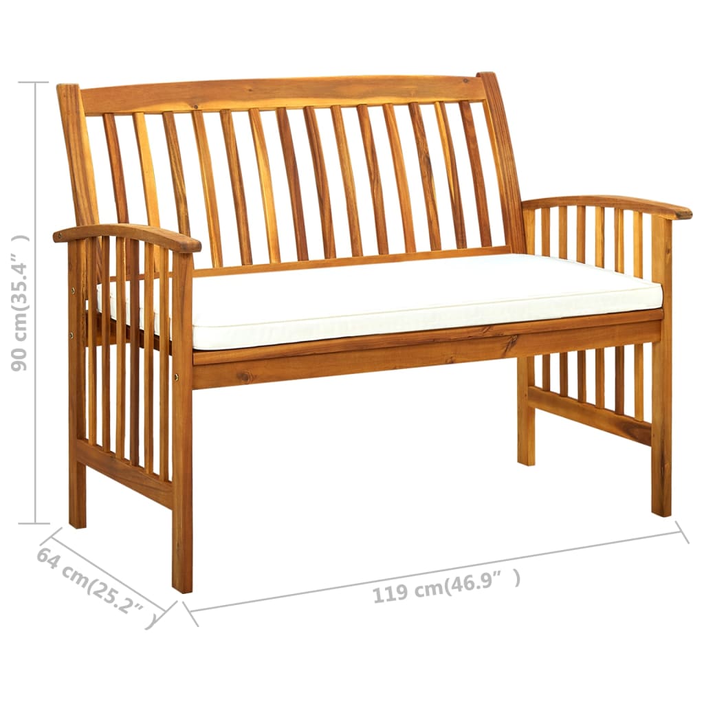 Gartenbank mit Kissen 119 cm Akazienholz