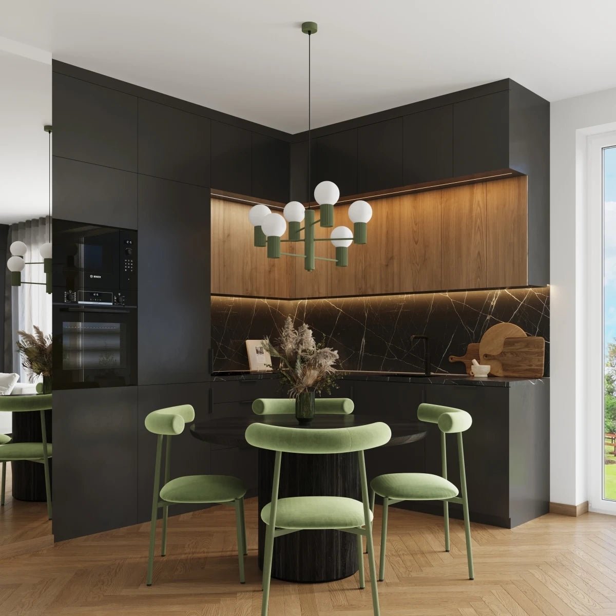 Kronleuchter "HALO 6" – in Olivgrün | Dexity Lichtdesign