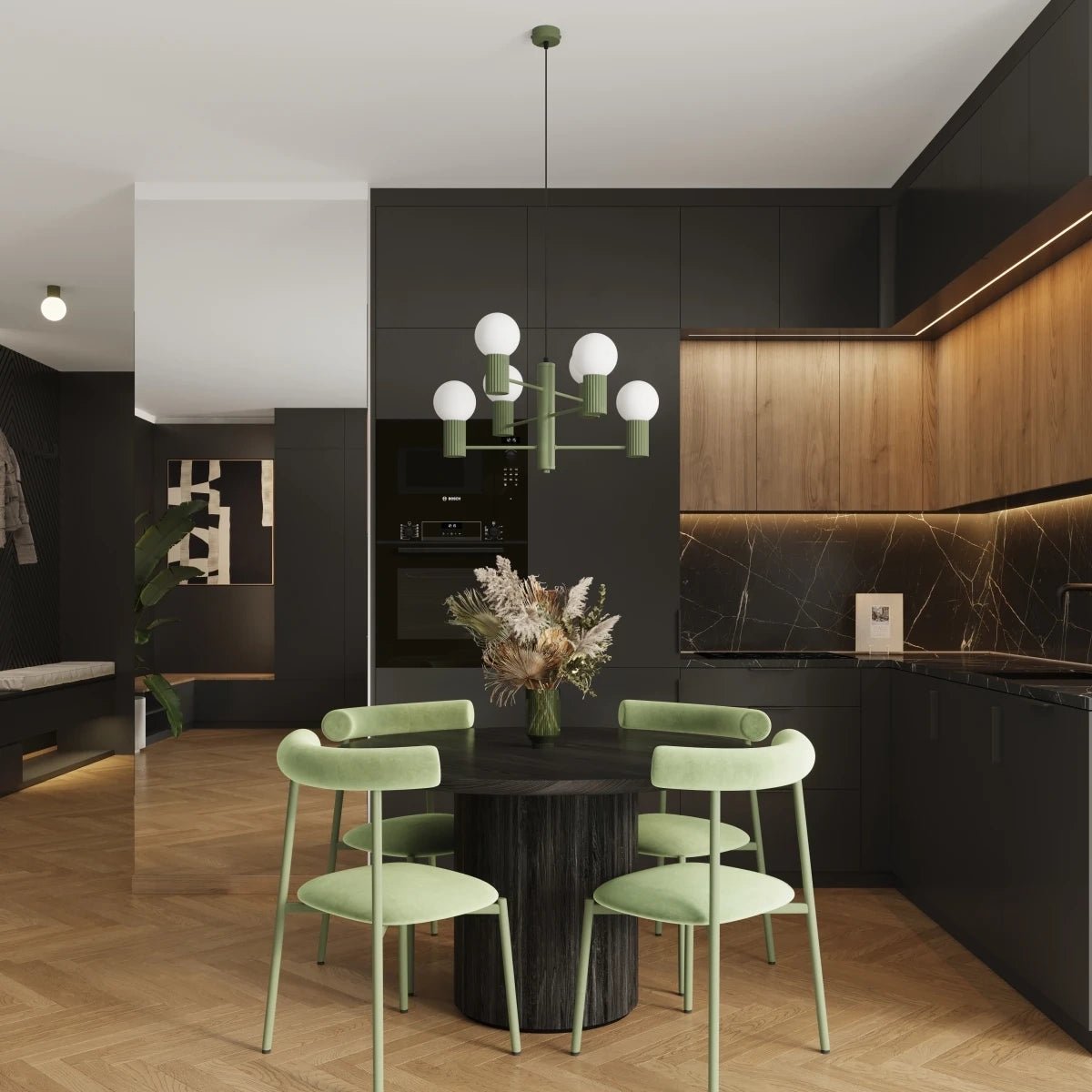 Kronleuchter "HALO 6" – in Olivgrün | Dexity Lichtdesign