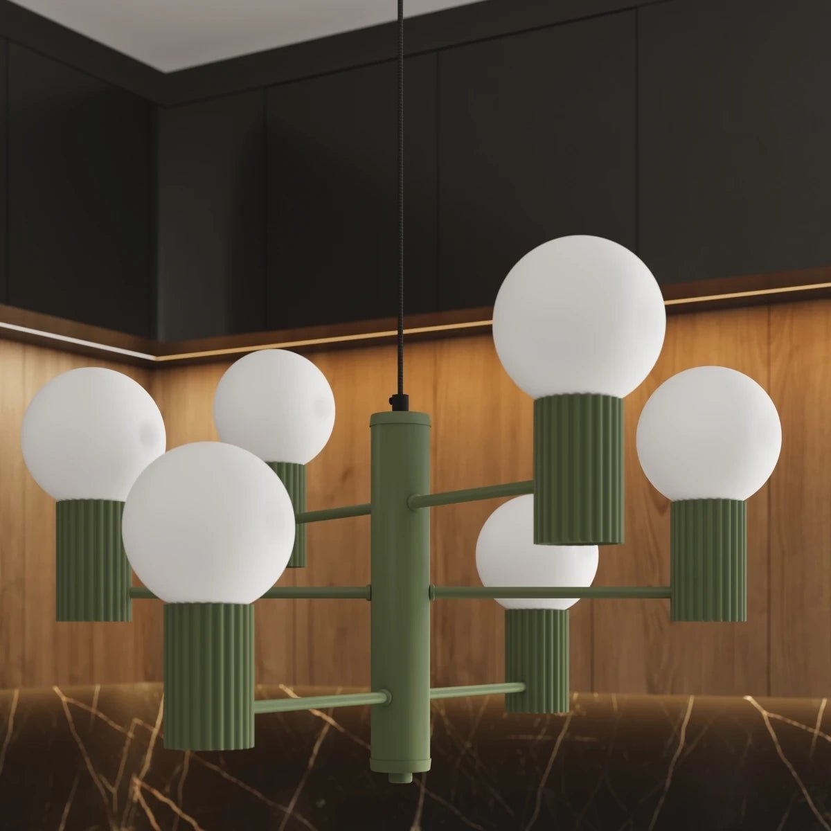 Kronleuchter "HALO 6" – in Olivgrün | Dexity Lichtdesign