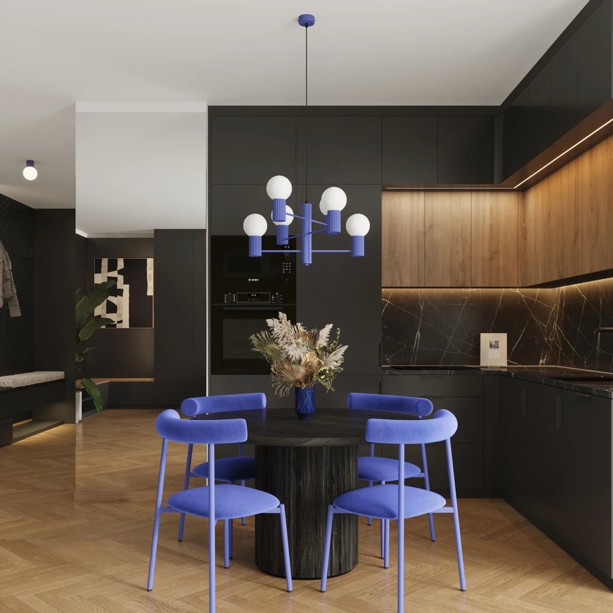 Kronleuchter "HALO 6" – in Ultramarin | Dexity Lichtdesign