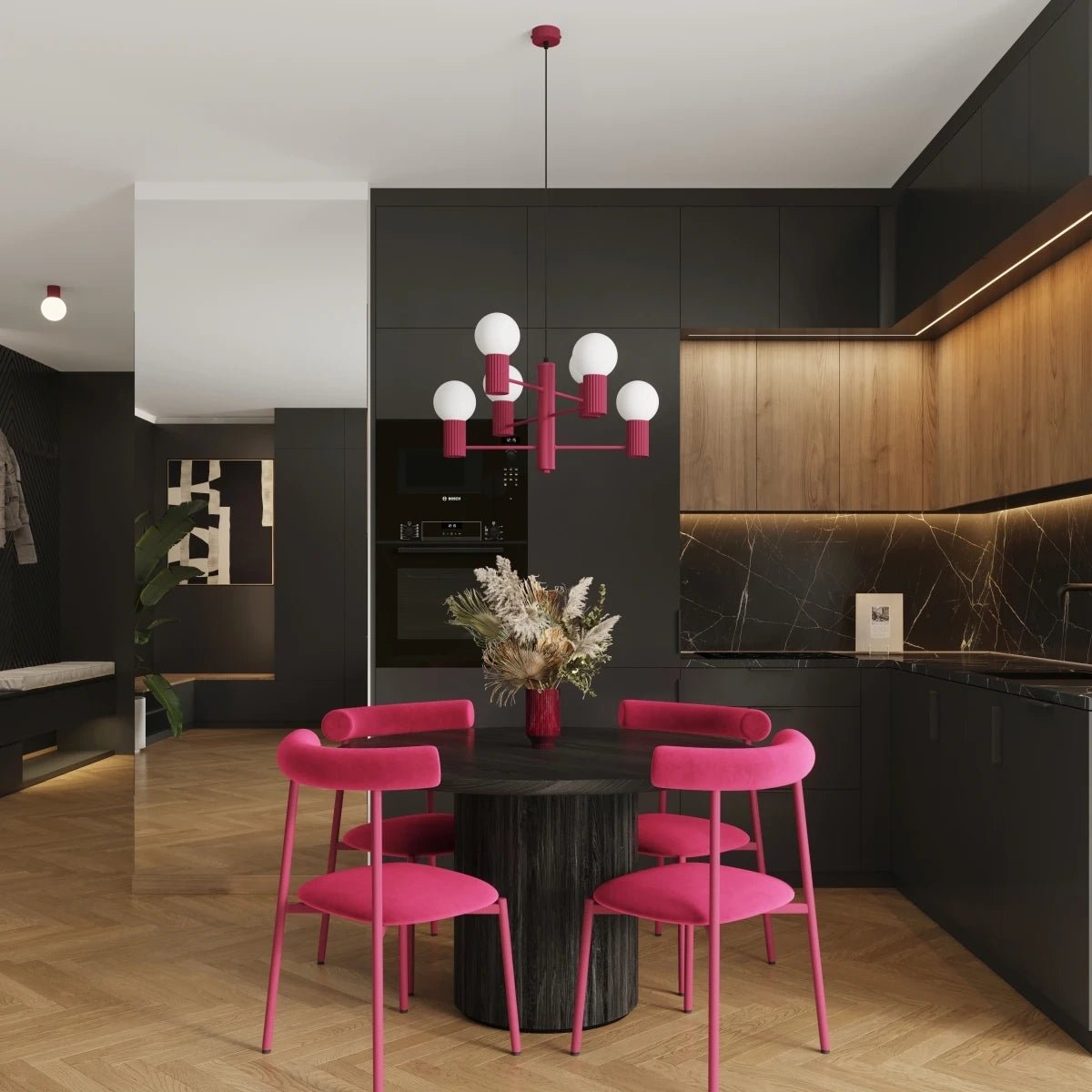 Kronleuchter "HALO 6" – in Burgunderrot | Dexity Lichtdesign