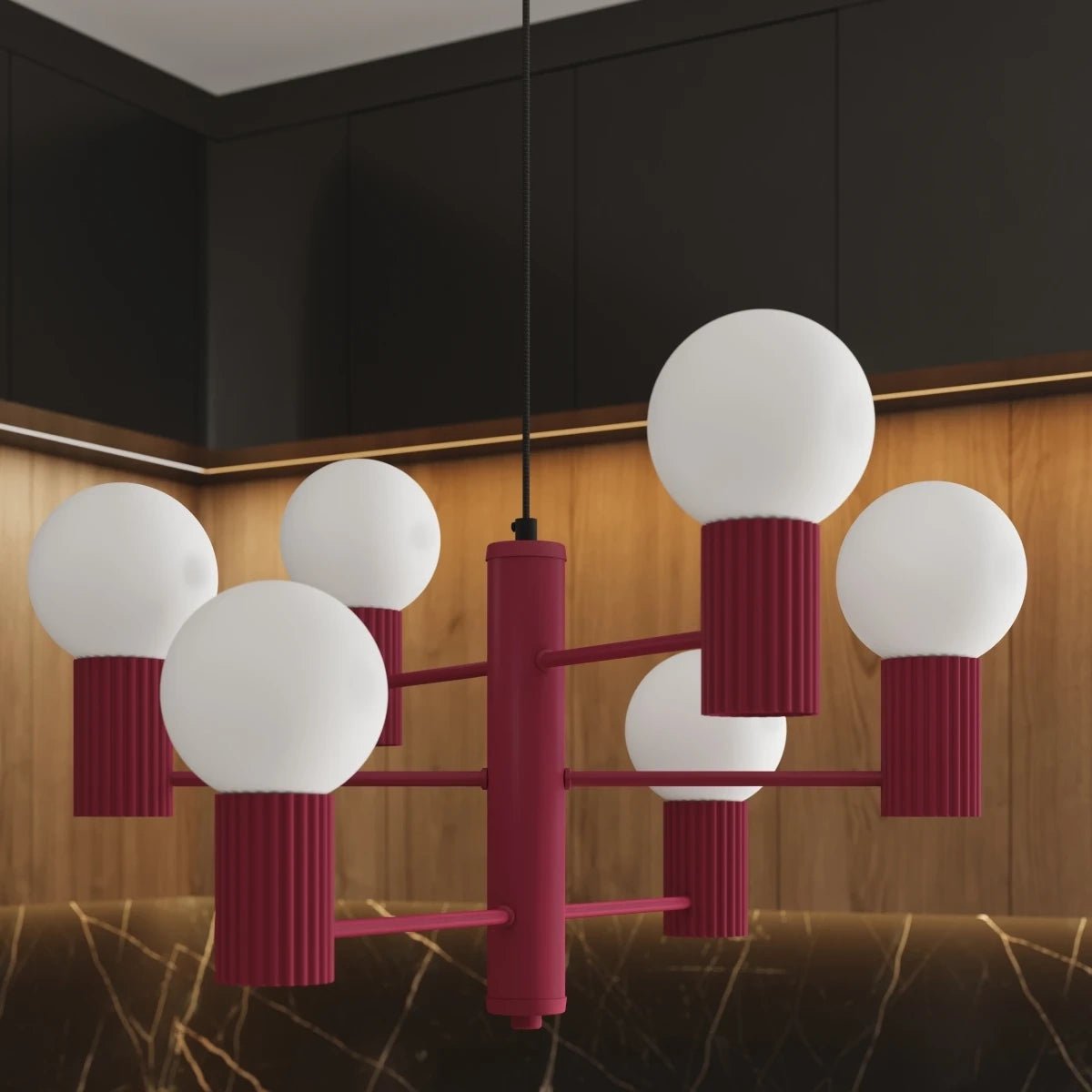 Kronleuchter "HALO 6" – in Burgunderrot | Dexity Lichtdesign