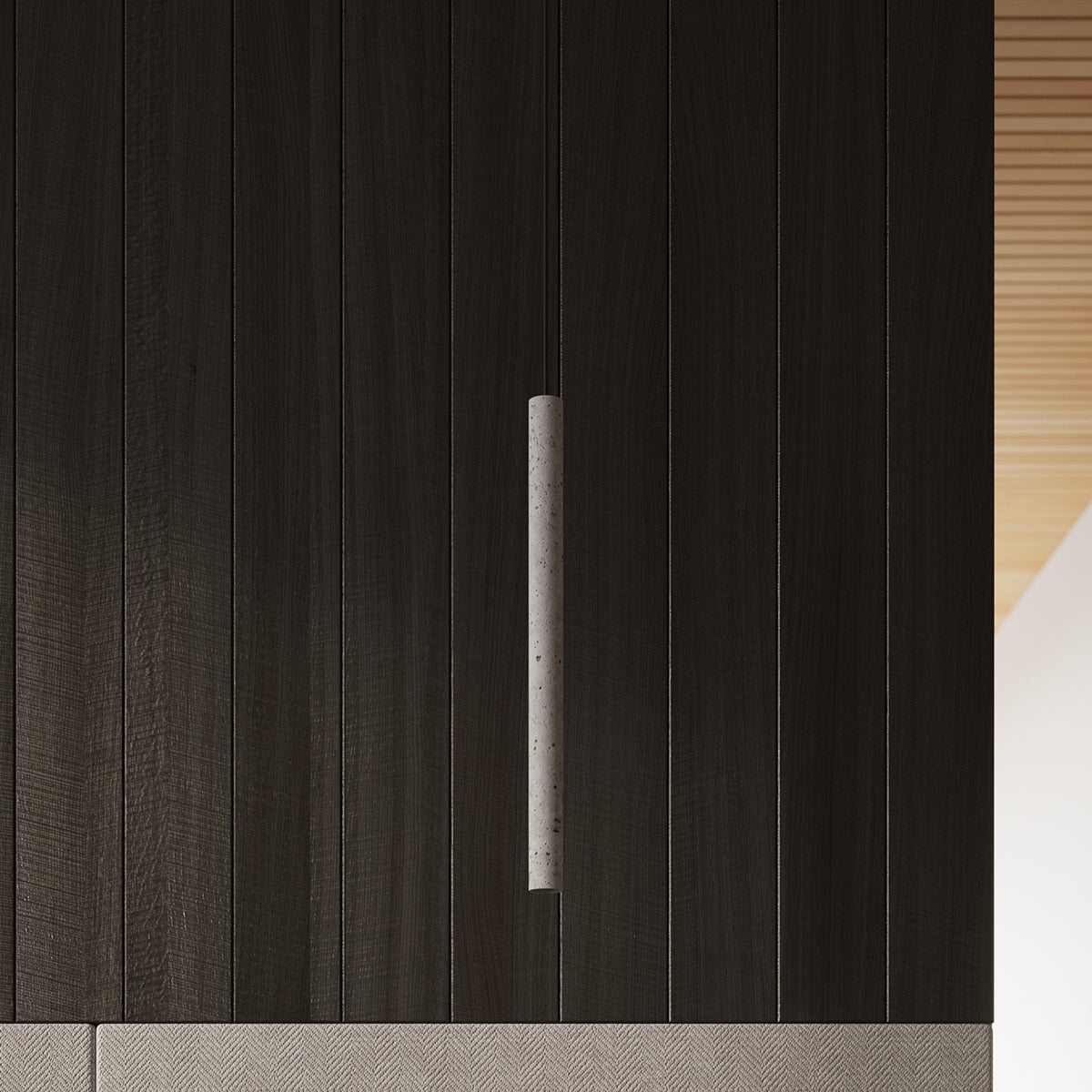 PASTELO 5P aus Beton – einzelne Leuchte im modernen Interieur mit dunkler Holzverkleidung