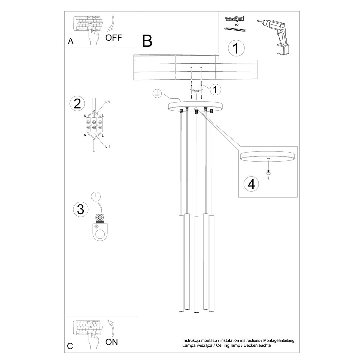 Montageanleitung – Installationsdarstellung mit rundem Baldachin