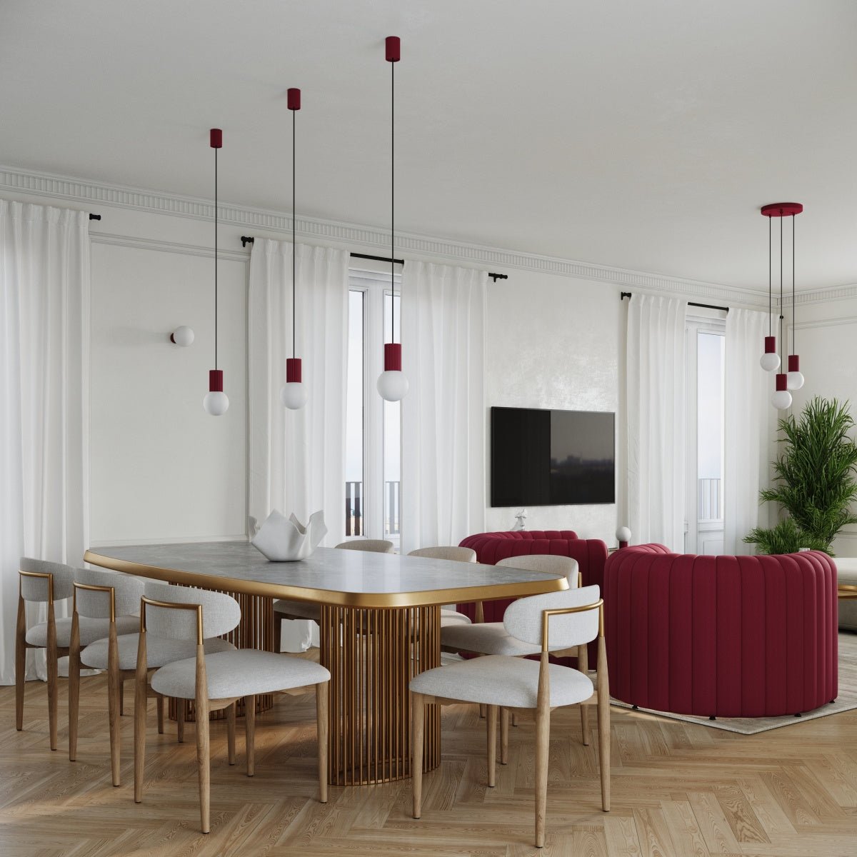 Pendelleuchte "HALO 3P" – Pendelleuchten in Burgunderrot | Dexity Lichtdesign