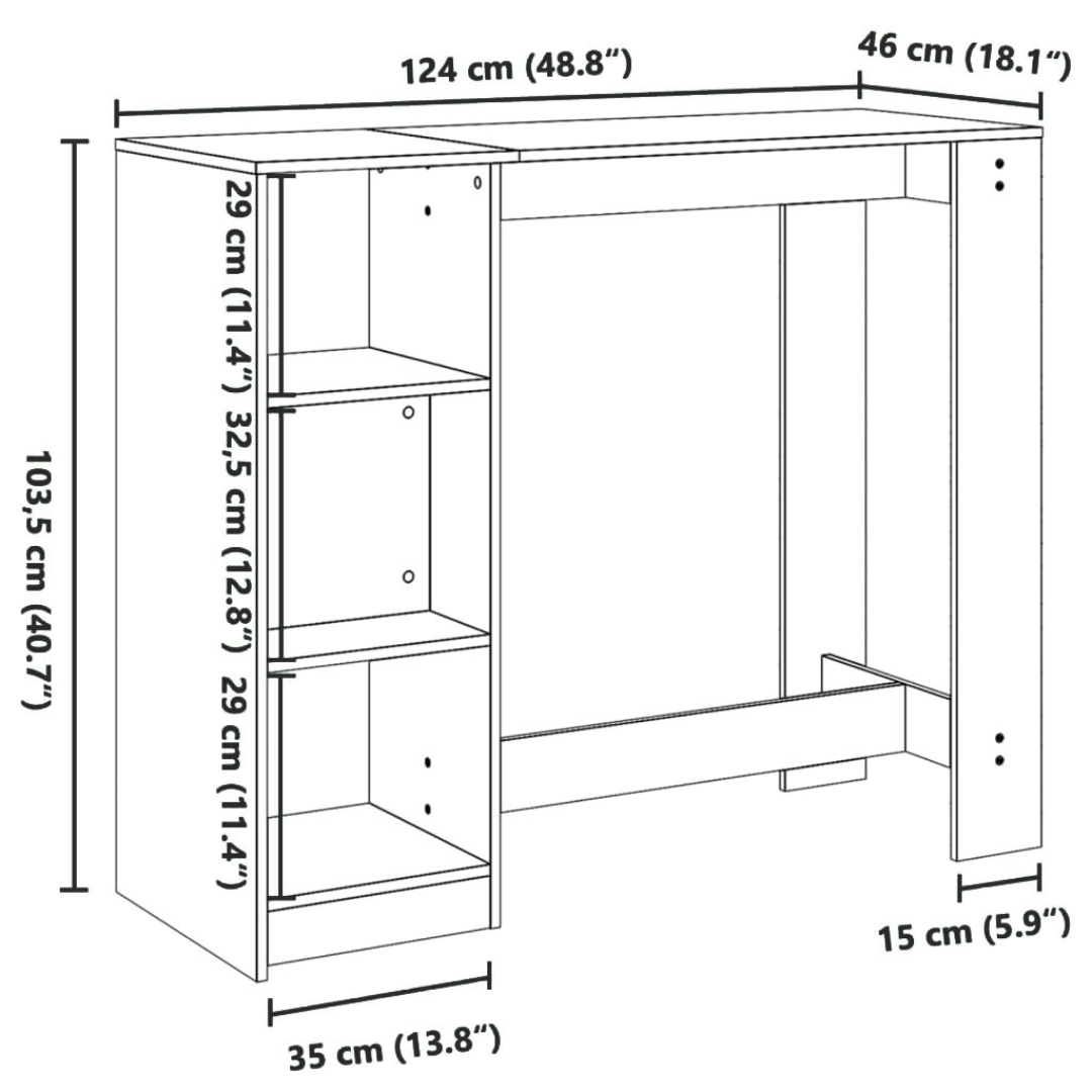 Bartisch mit Regal 124x46x103,5 cm