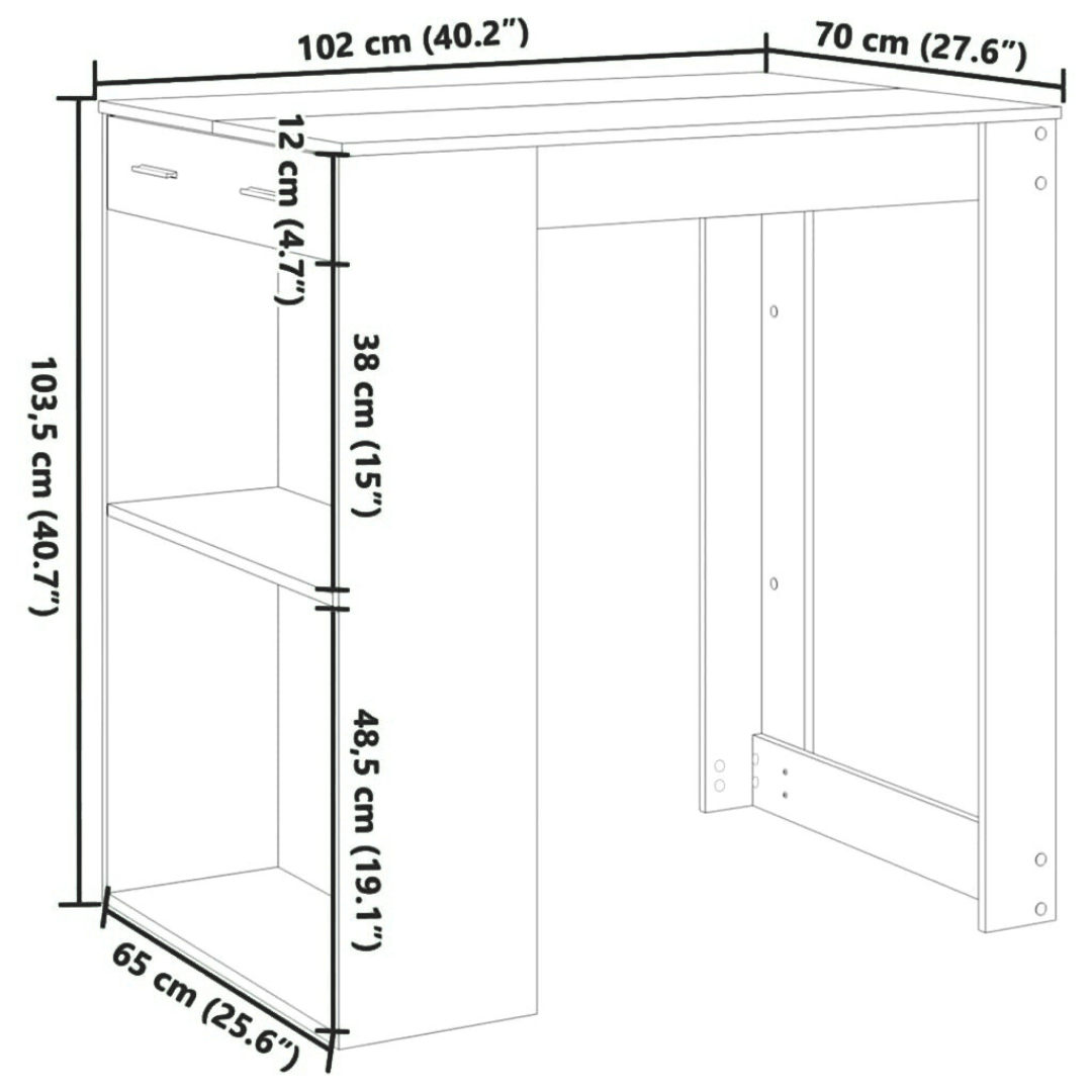 Bartisch mit Regal 102x70x103,5 cm