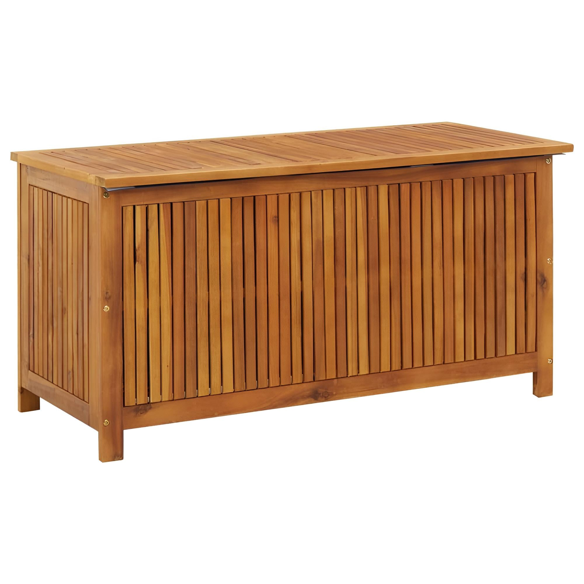 Große Aufbewahrungsbox aus massivem Holz mit Lamellenoptik, ideal für Garten oder Terrasse.