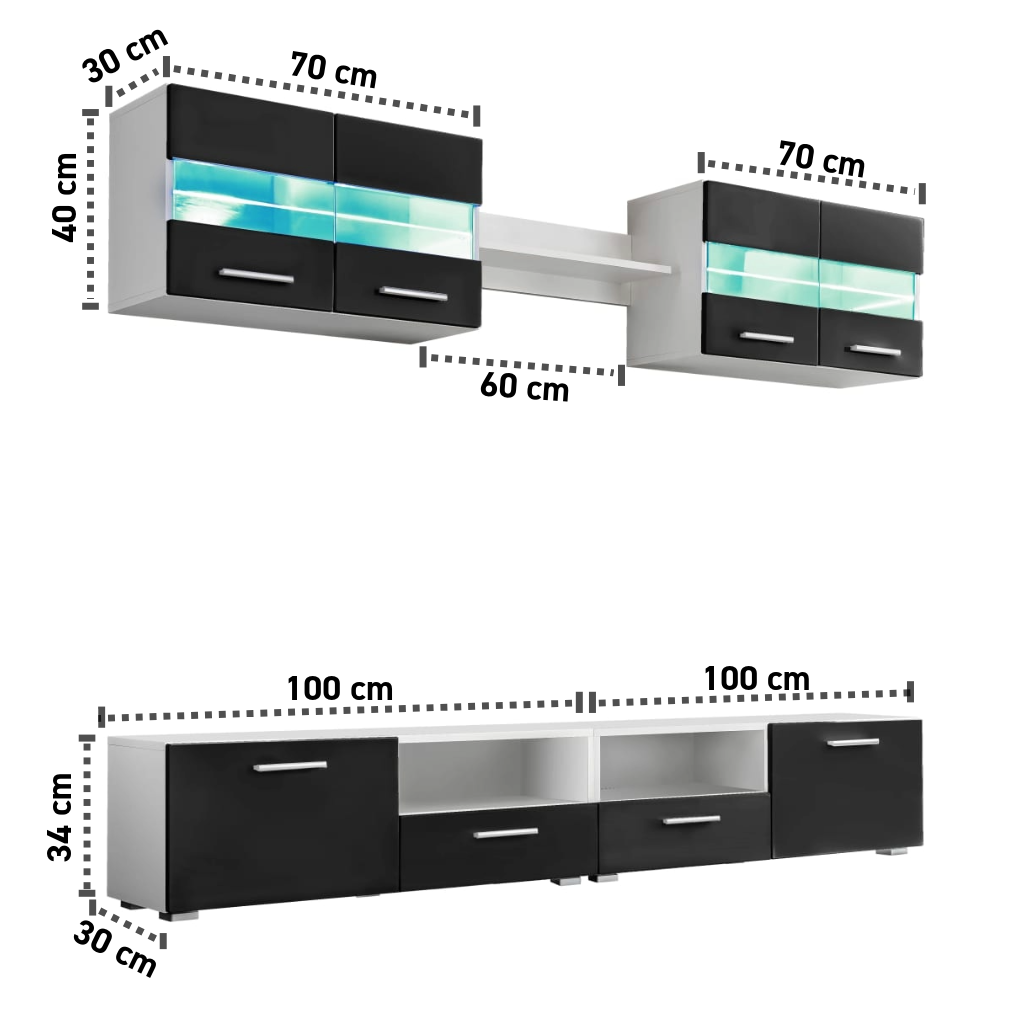 5-tlg. Wohnwand LED-Beleuchtung