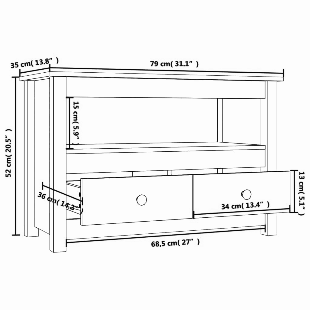 Lowboard 79x35x52 cm Massives Kiefernholz