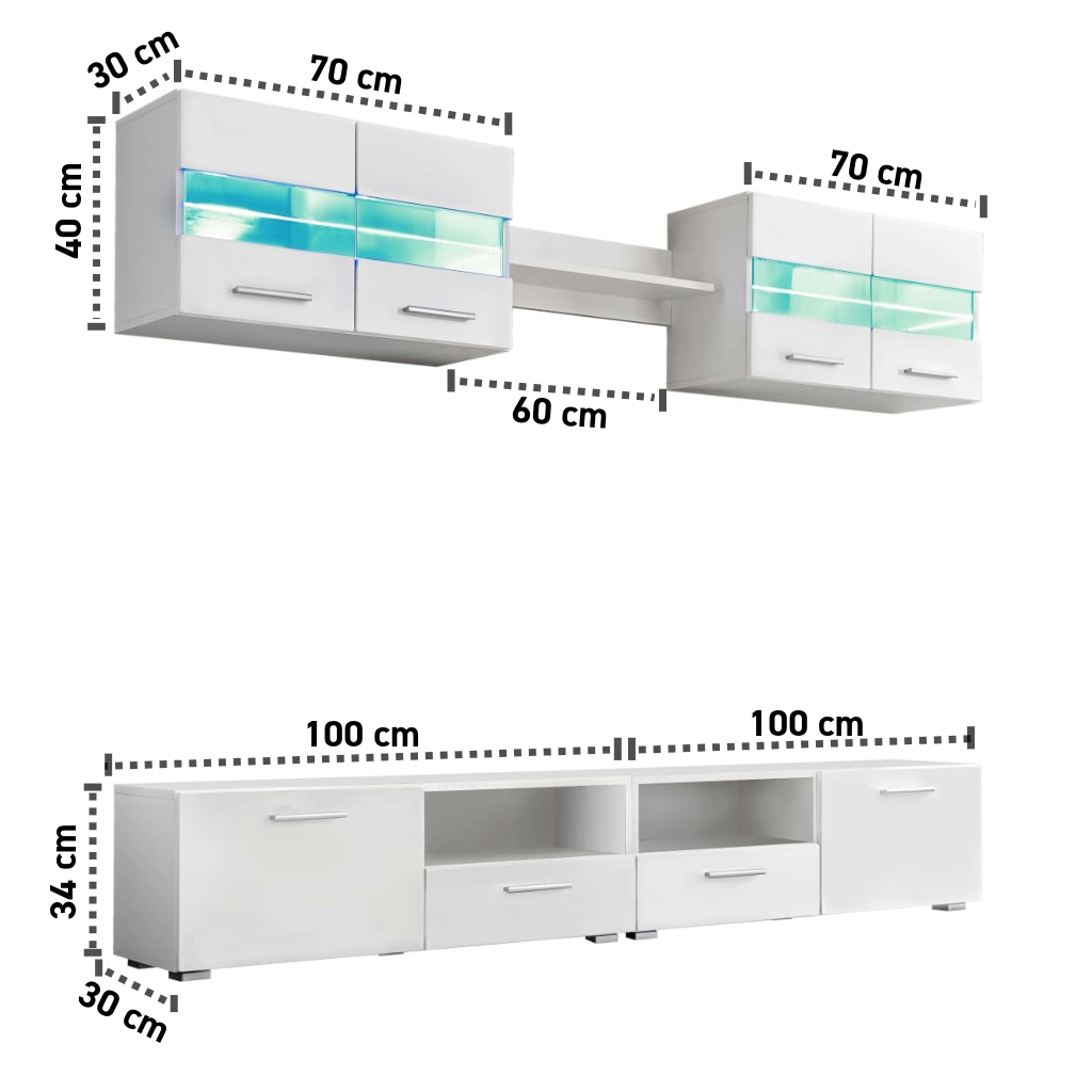 5-tlg. Wohnwand LED-Beleuchtung