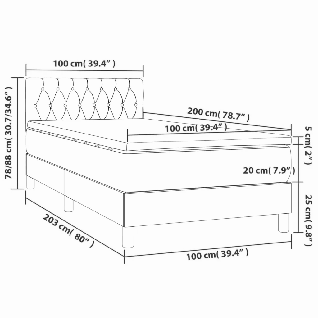 Boxspringbett ''Stitched'' mit Matratze 100x200 cm