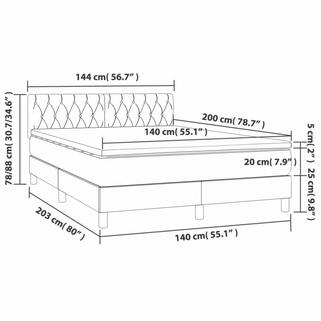 Boxspringbett ''Stitched'' mit Matratze 140x200 cm