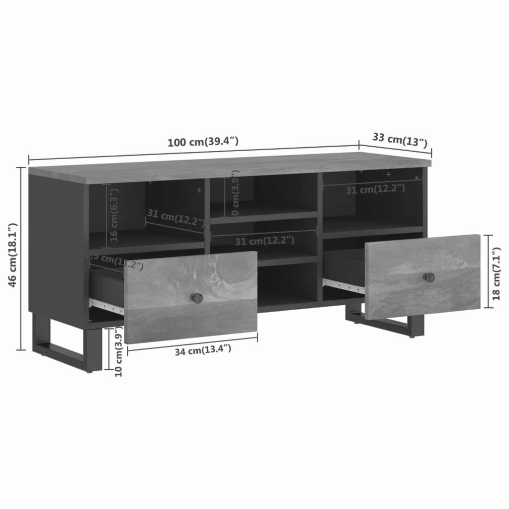 Lowboard 100x33x46 cm Massivholz