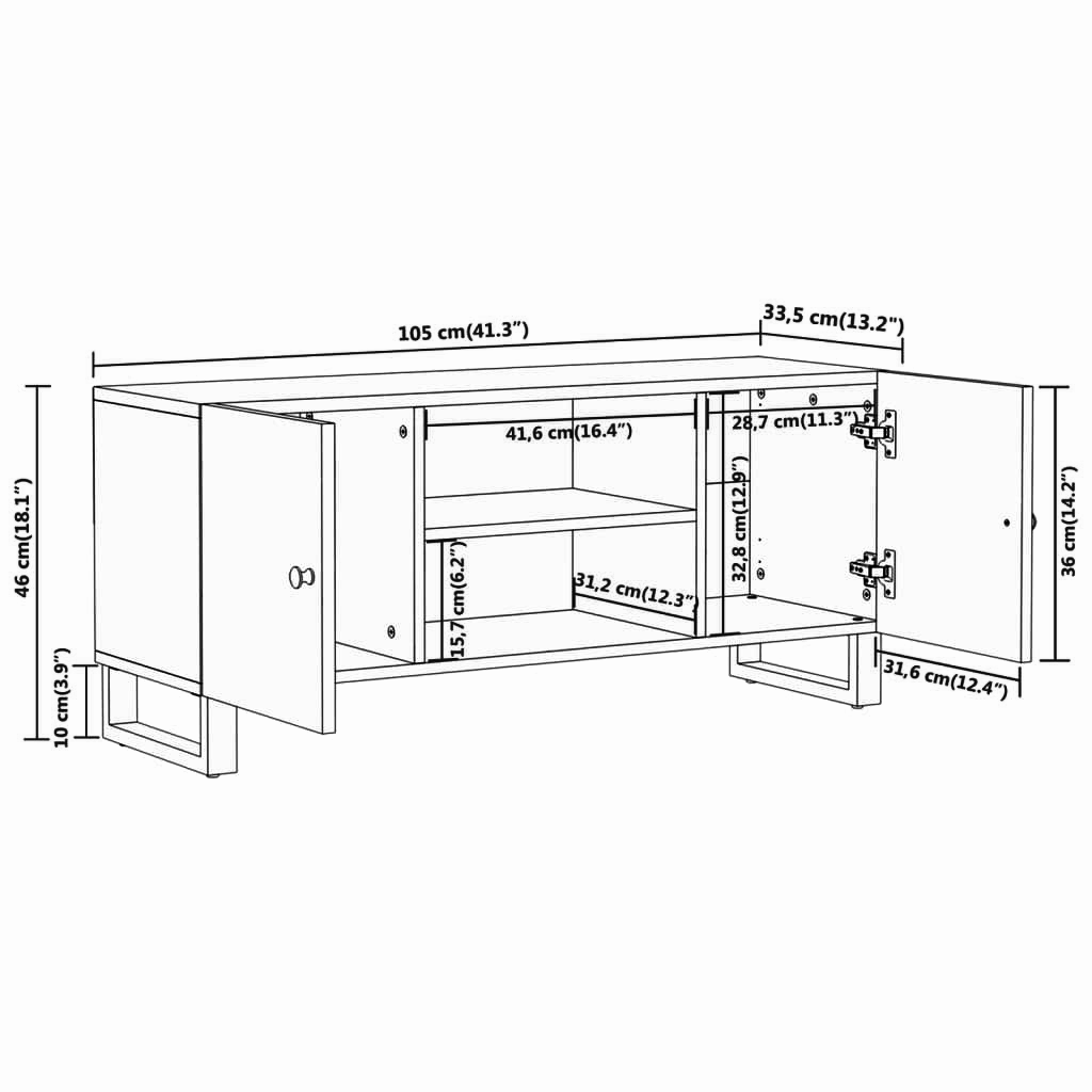 Lowboard 105x33,5x46 cm Massives Mangoholz