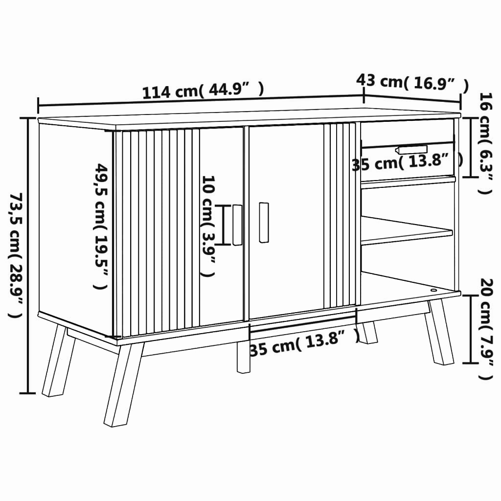 Sideboard 114x43x73,5 cm Massives Kiefernholz