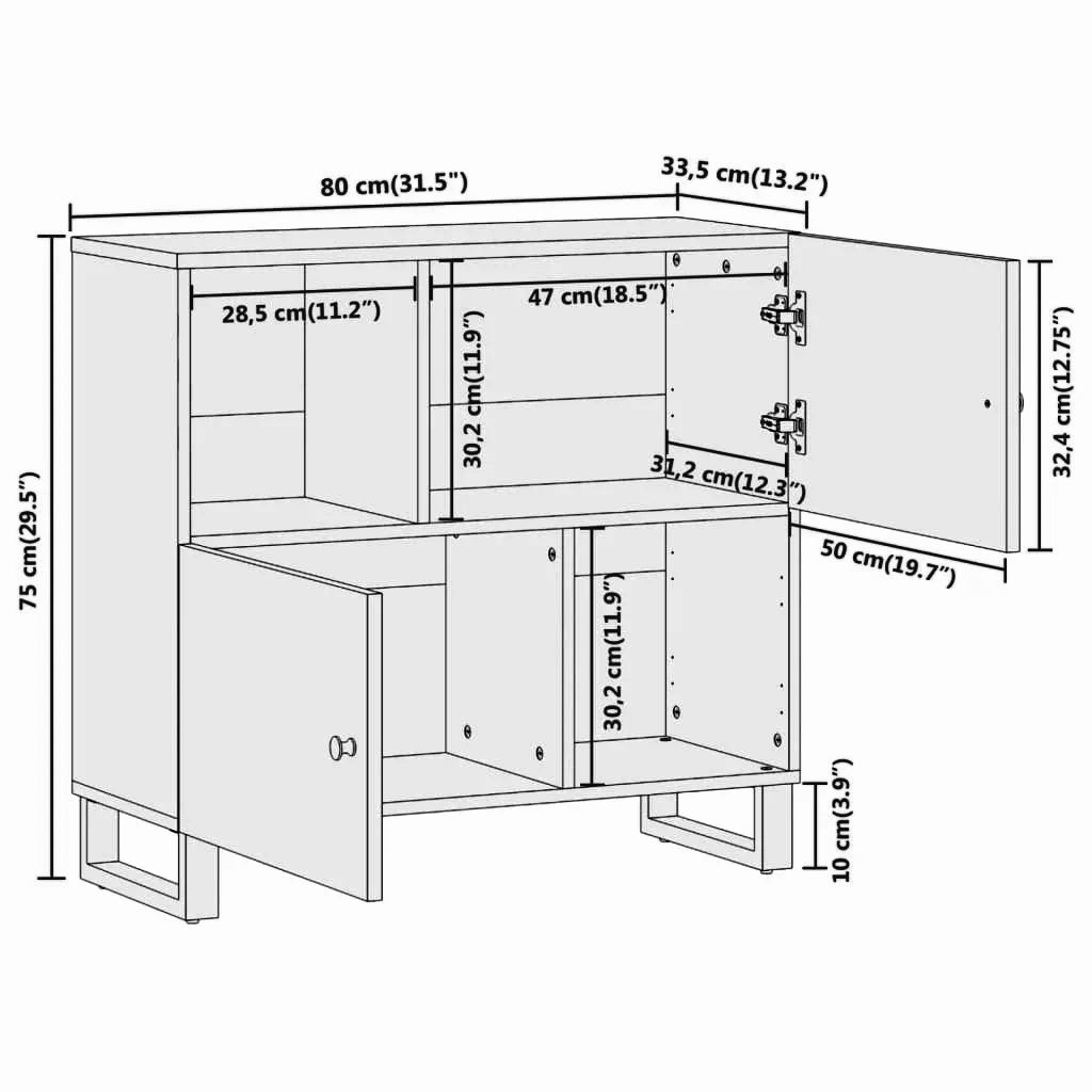 Sideboard 80x33,5x75 Massives Mangoholz