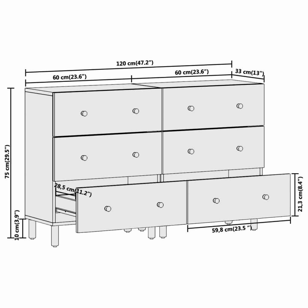 2-tlg. Sideboard 120x33x75 cm Massives Akazienholz