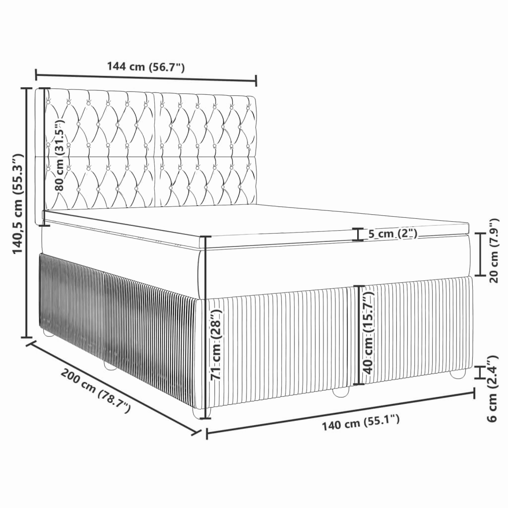 Boxspringbett ''Stitched'' mit Matratze 140x200 cm