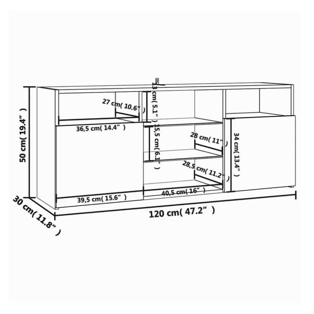 Lowboard 120x30x50 cm LED-Beleuchtung