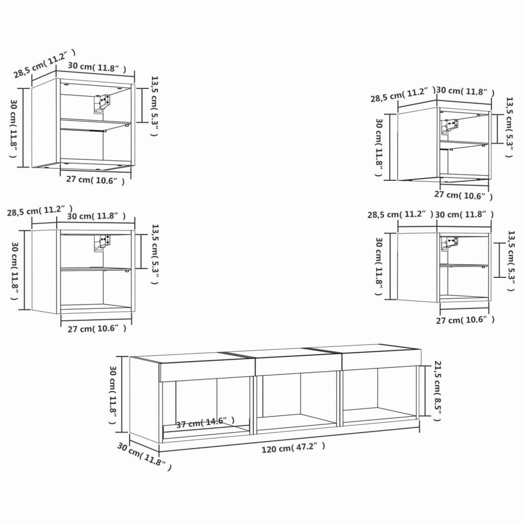 7-tlg. Wohnwand LED-Beleuchtung