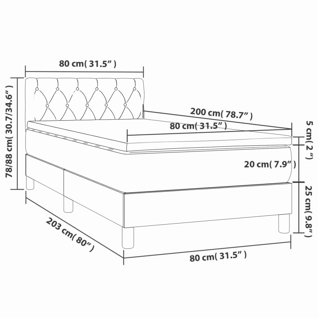 Boxspringbett ''Stitched'' mit Matratze & LED 80x200 cm