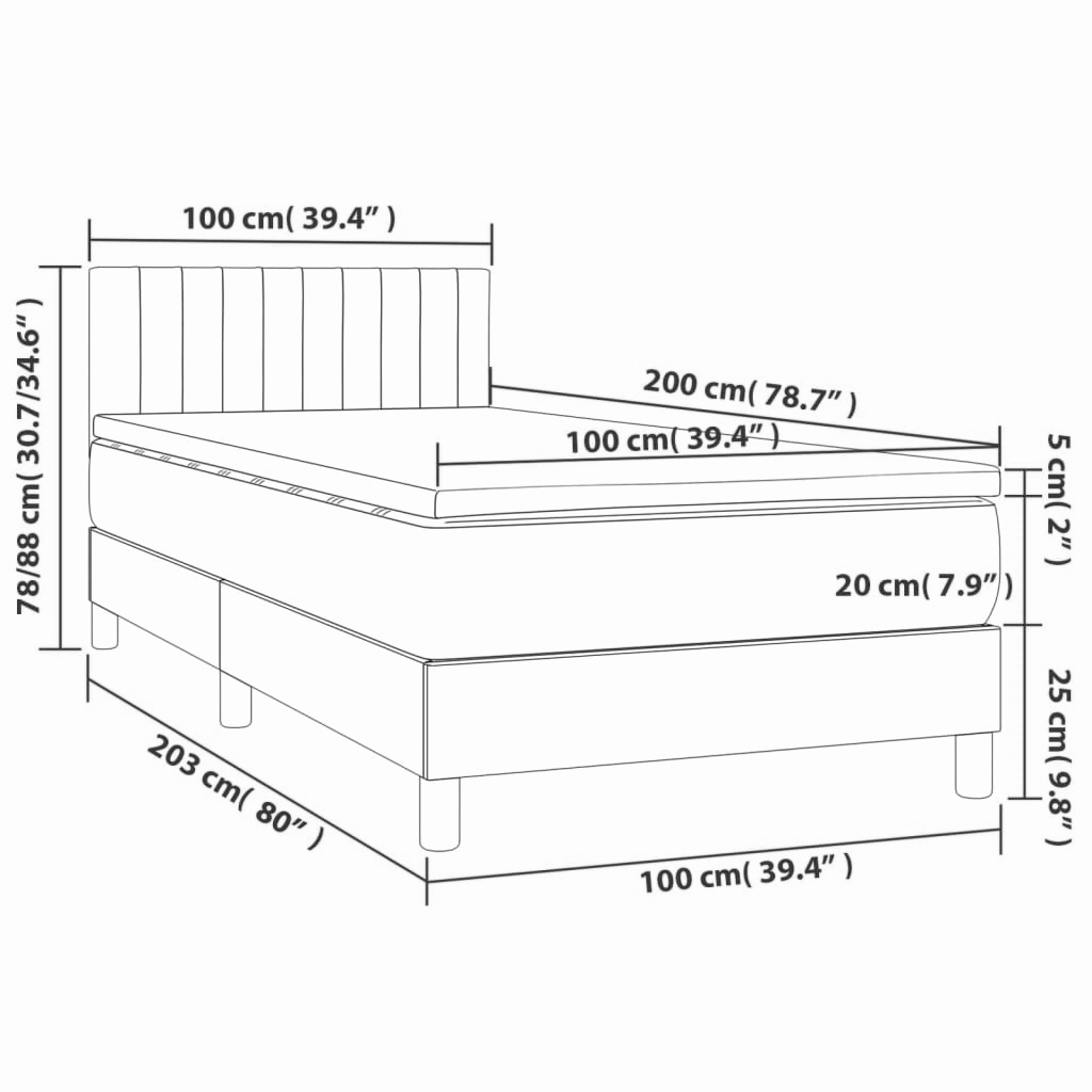 Boxspringbett ''Striped'' mit Matratze & LED 100x200 cm