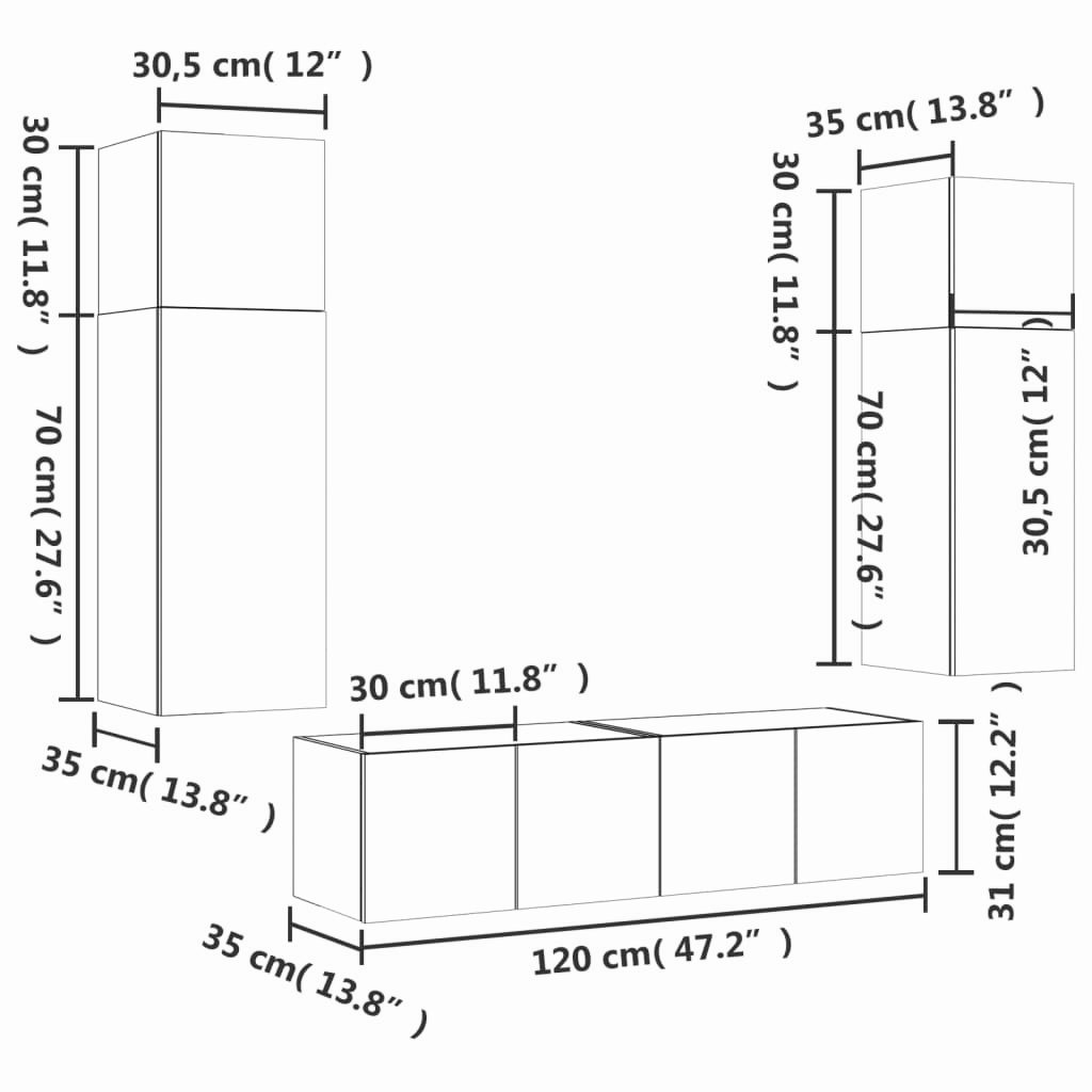 6-tlg. Wohnwand LED-Beleuchtung