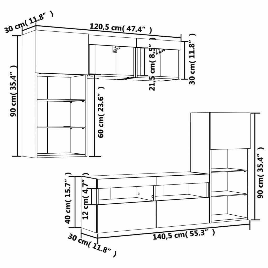 5-tlg. Wohnwand LED-Beleuchtung