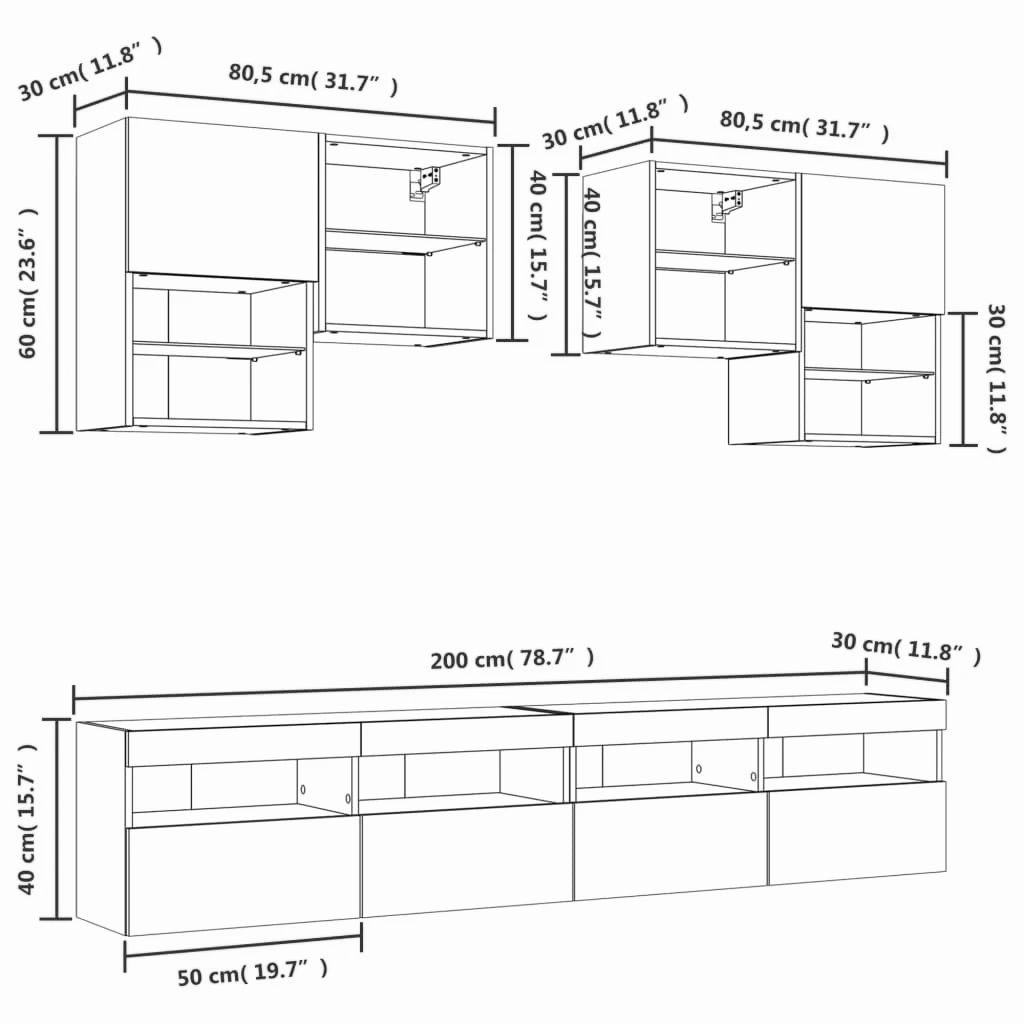 6-tlg. Wohnwand LED-Beleuchtung