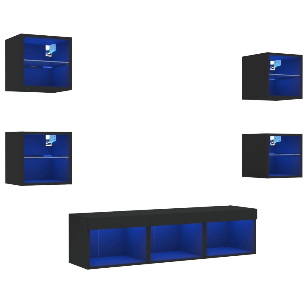 7-tlg. Wohnwand LED-Beleuchtung