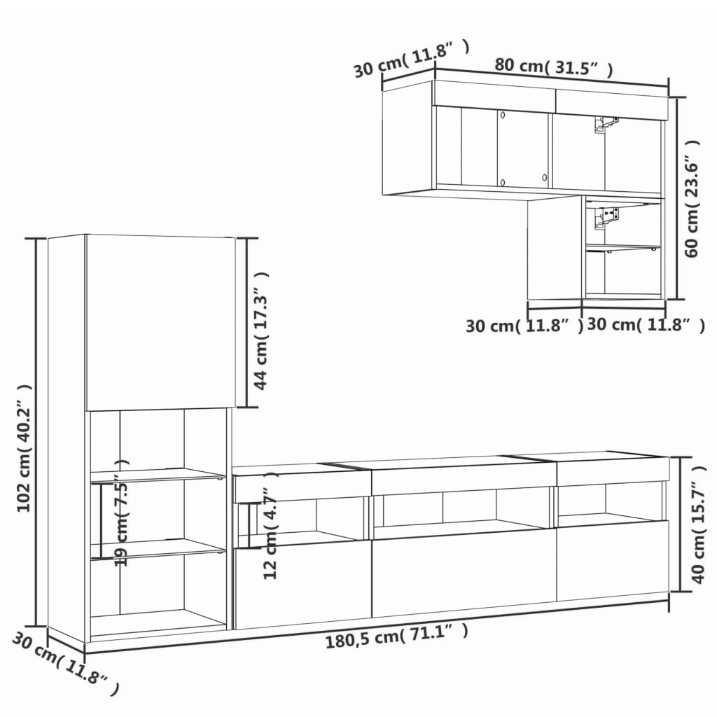 6-tlg. Wohnwand LED-Beleuchtung