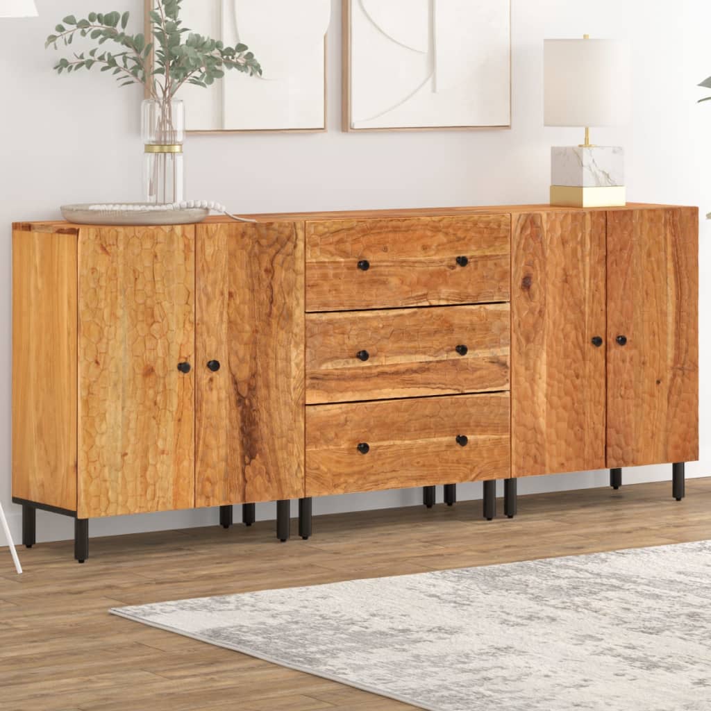 3-tlg. Sideboard 180x33x75 cm Massives Akazienholz