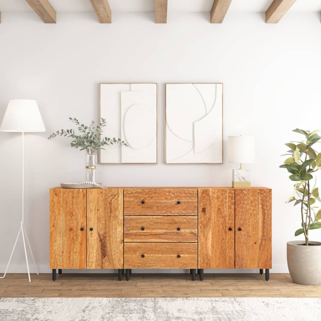 3-tlg. Sideboard 180x33x75 cm Massives Akazienholz